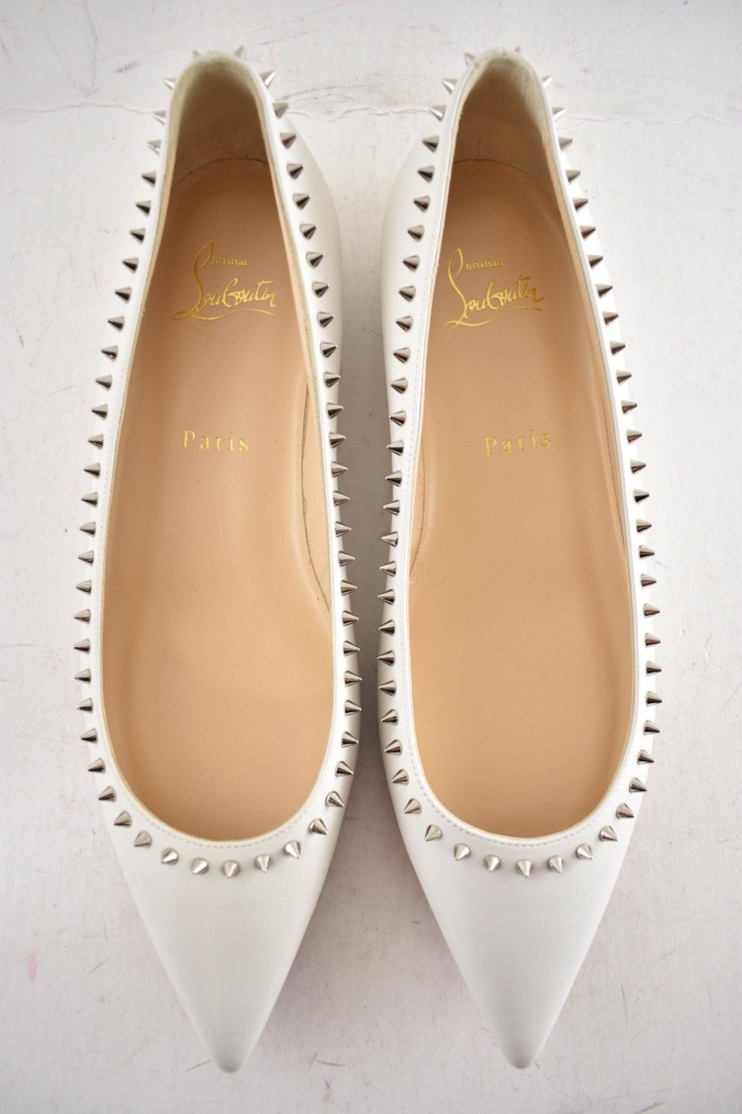 Christian Louboutin Anjalina Flat White Snow Leather Spike Pointed Ballerina 36 Size US 6 / IT 36 - 11 Thumbnail