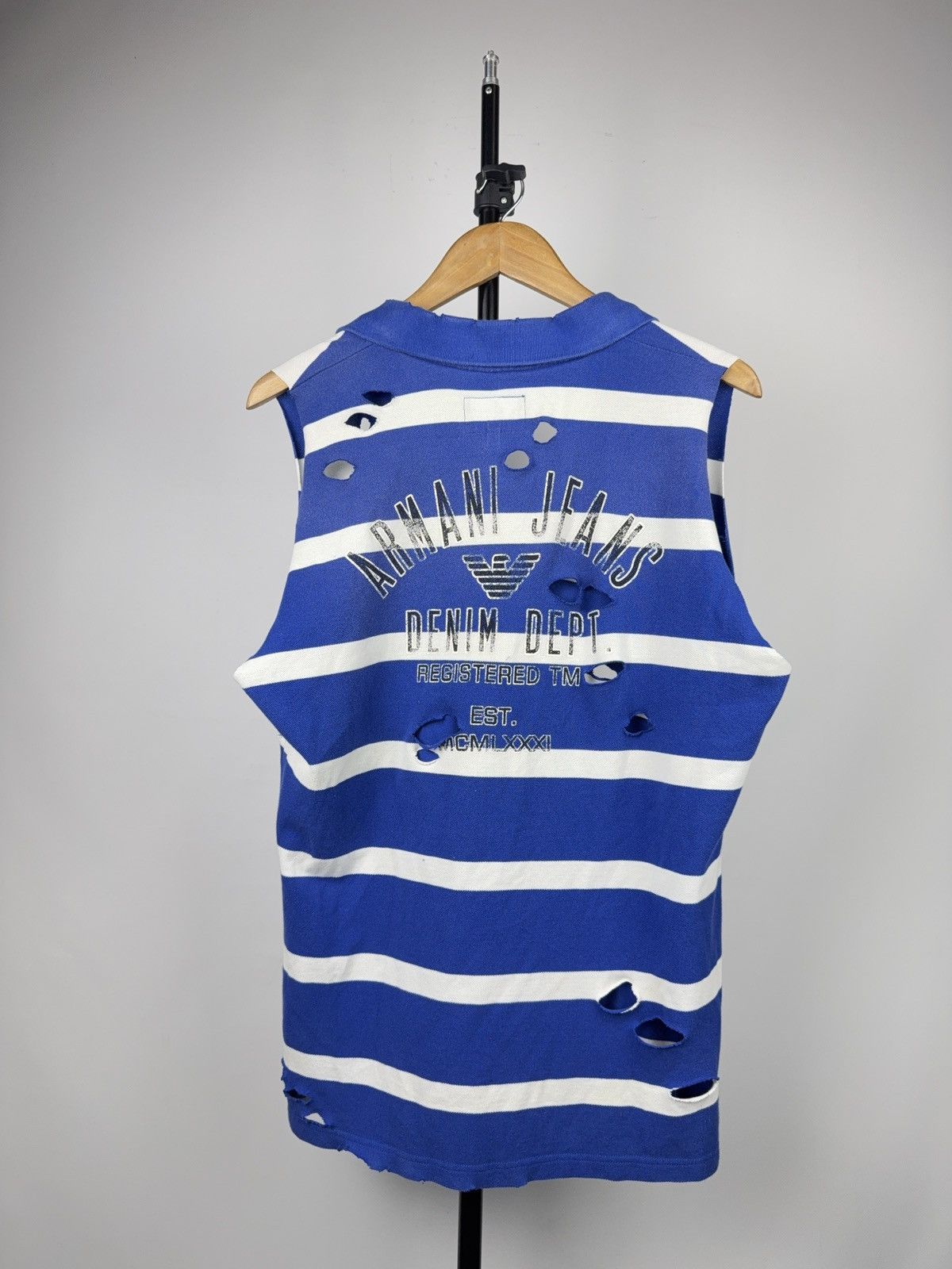 Armani Vintage 90s Armani Jeans Distressed Striped Polo Vest Y2K Size US L / EU 52-54 / 3 - 11 Thumbnail