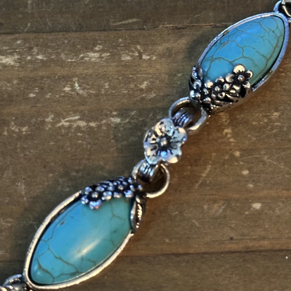 Other Silver tone turquoise and flowers link necklace Size ONE SIZE - 4 Thumbnail