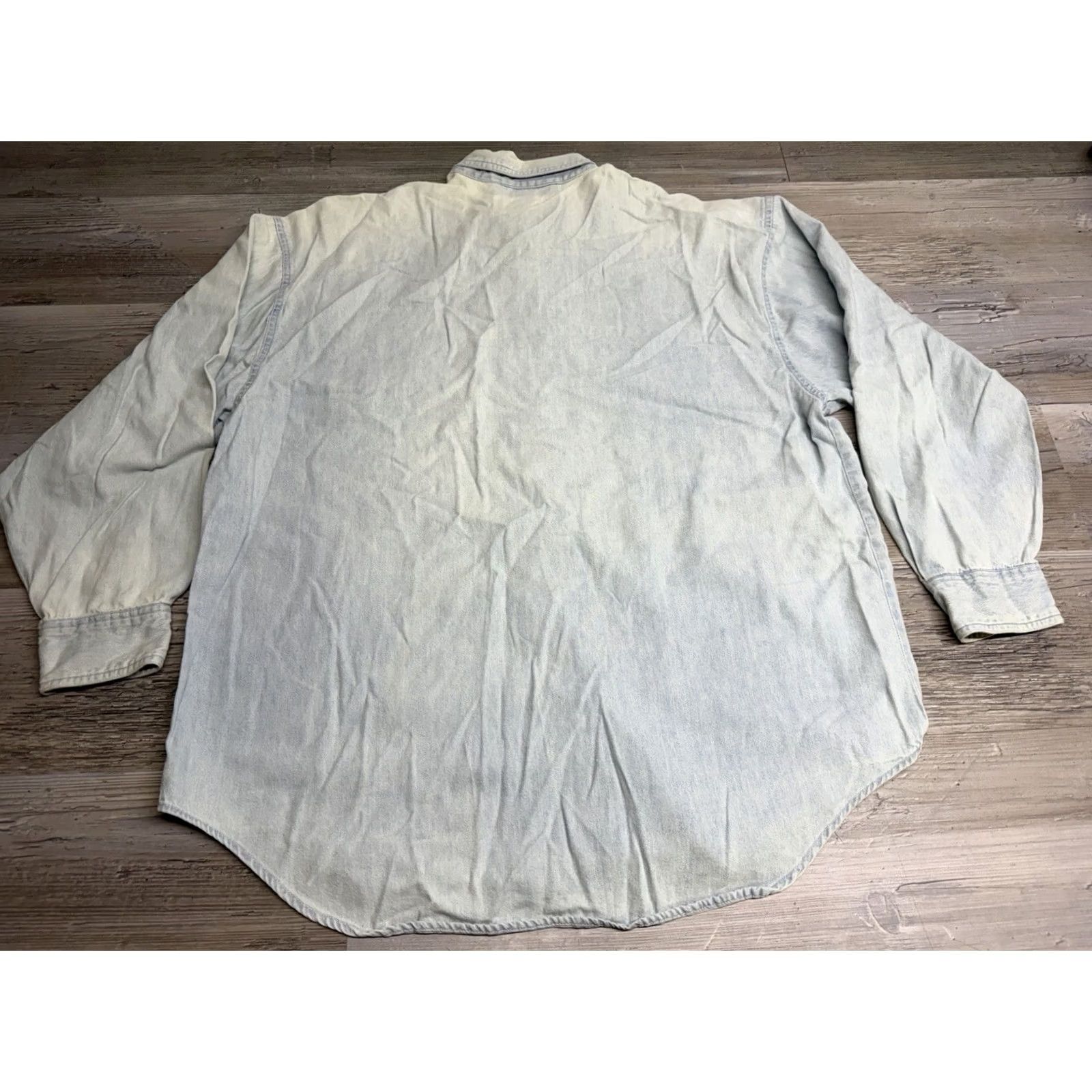 Denime Vintage NY Line Denim Button-Up Shirt Womens Oversized M Blue Cotton 90s Classic Embroidered Button Heartpunch? Size M / US 6-8 / IT 42-44 - 2 Thumbnail