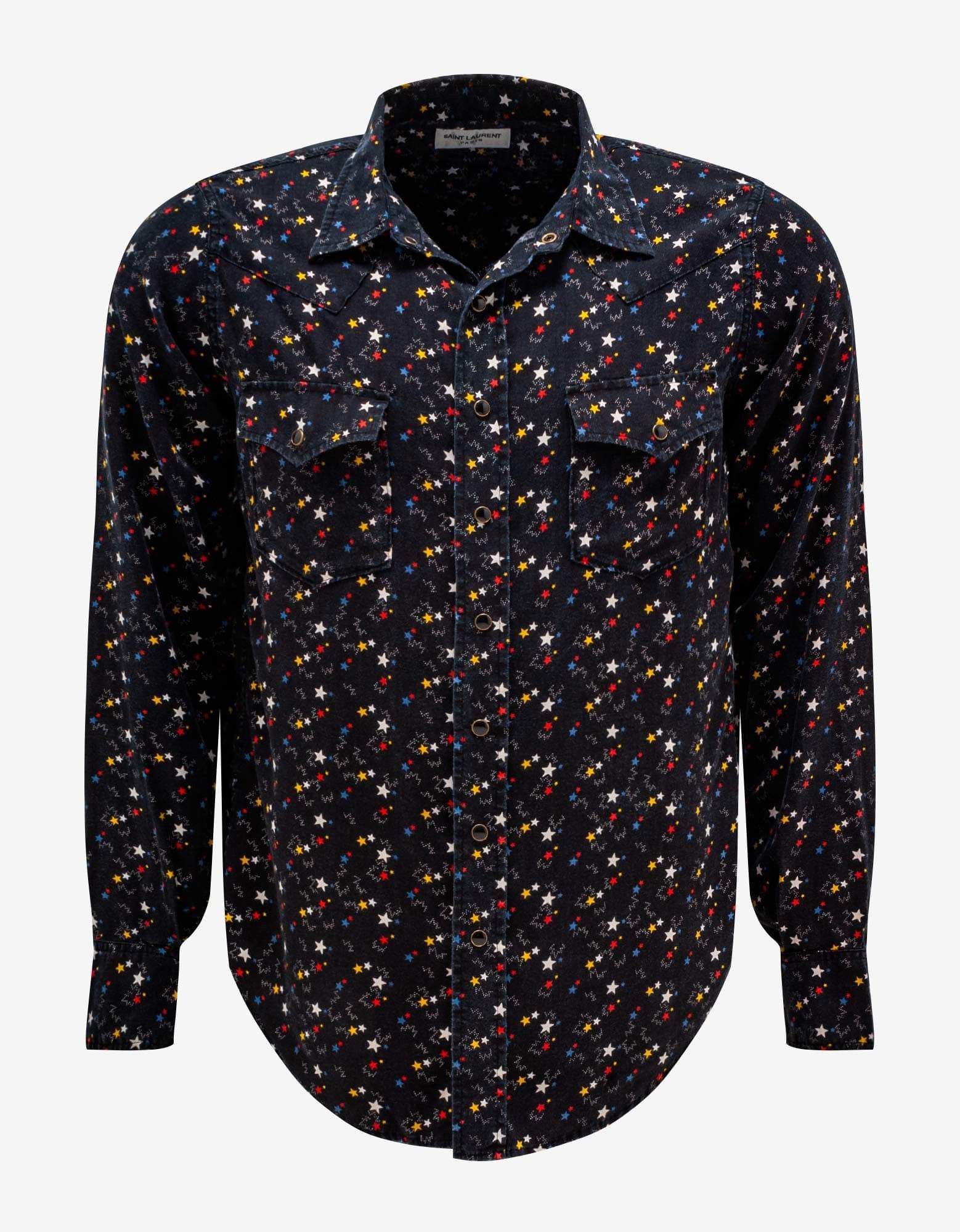 image of Saint Laurent Paris Black Stars Print Western Shirt, Men's (Size Small)