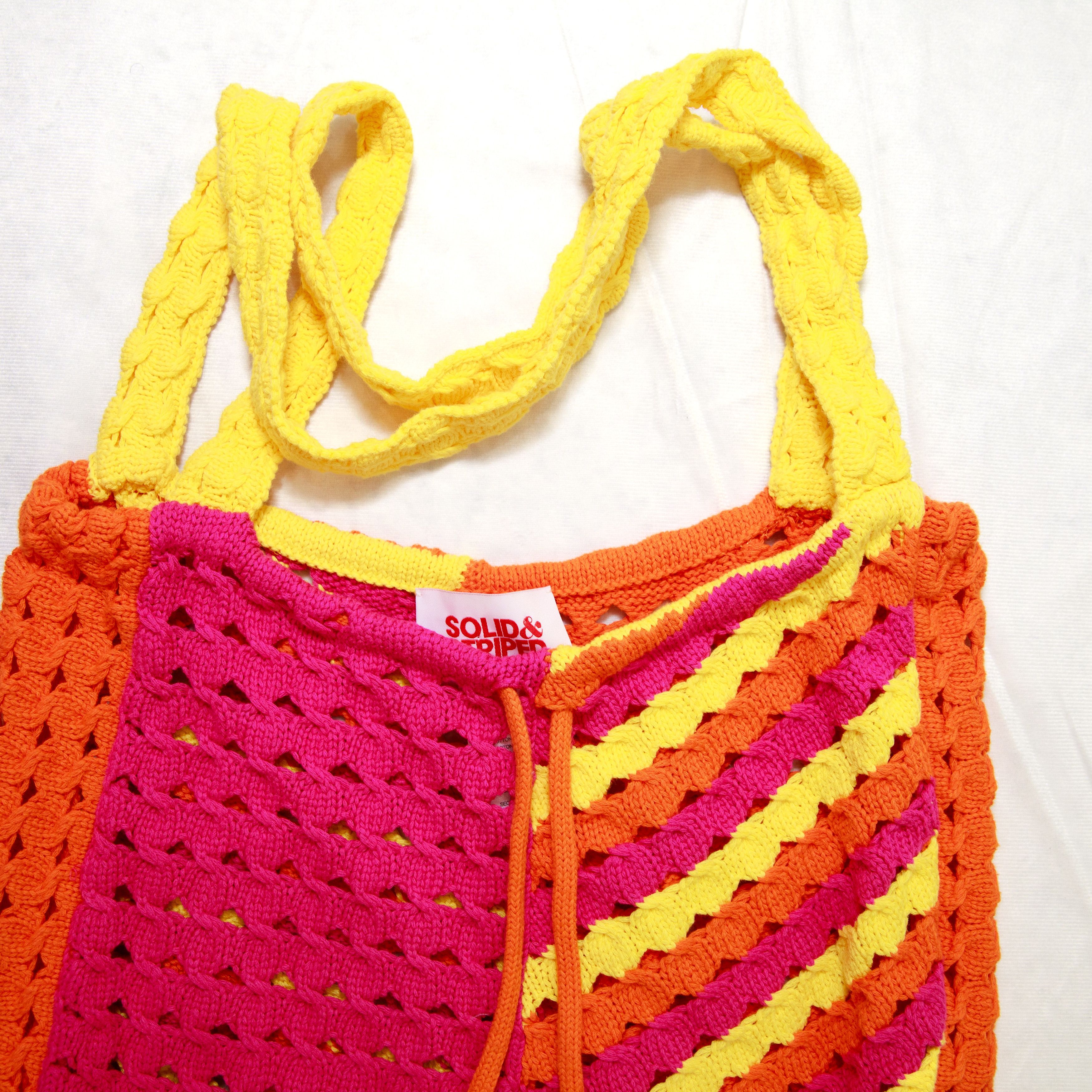 Solid & Striped Solid and Striped Slouchy Bag Pink Yellow Orange Crochet Size ONE SIZE - 5 Thumbnail