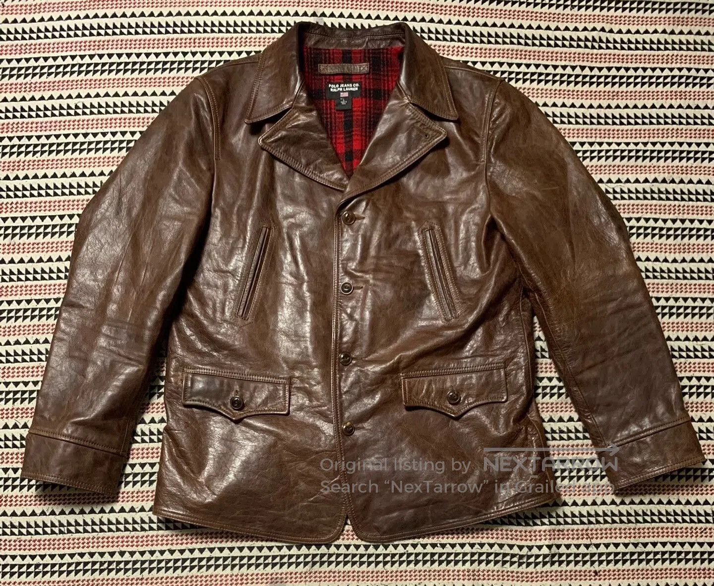 Polo Ralph Lauren brown leather POLO jacket with plaid lining. Size US L / EU 52-54 / 3 - 1 Thumbnail