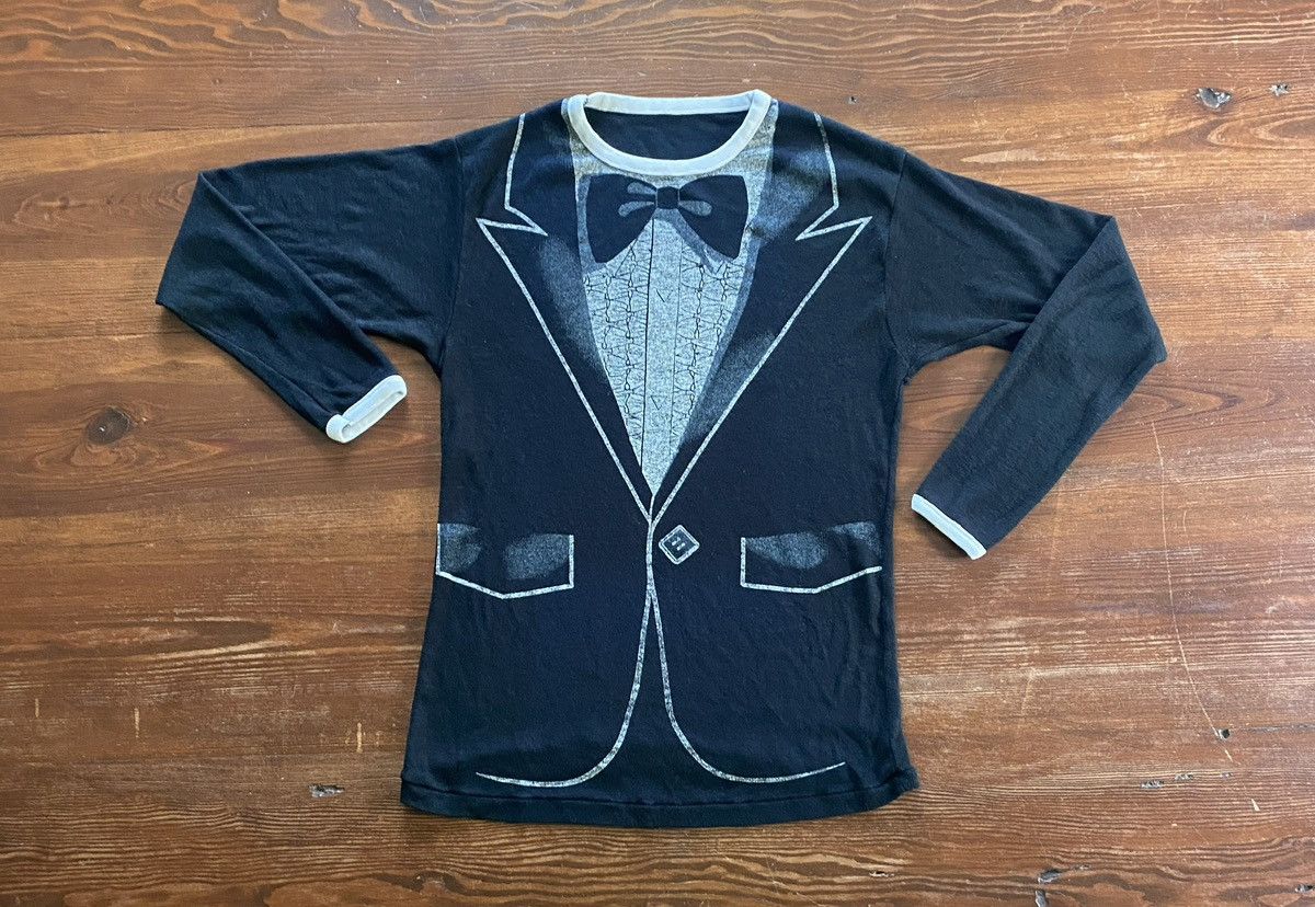 Vintage Vintage 80’s Tuxedo Shirt Long Sleeve Single Stitch Tee Size US XXS / EU 40 - 2 Thumbnail