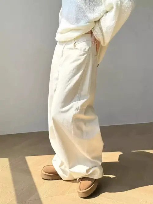 Designer Baggy Boxy Streetwear Straight Cream White Jeans Pants Size 25" / US 0 / IT 36 - 3 Thumbnail