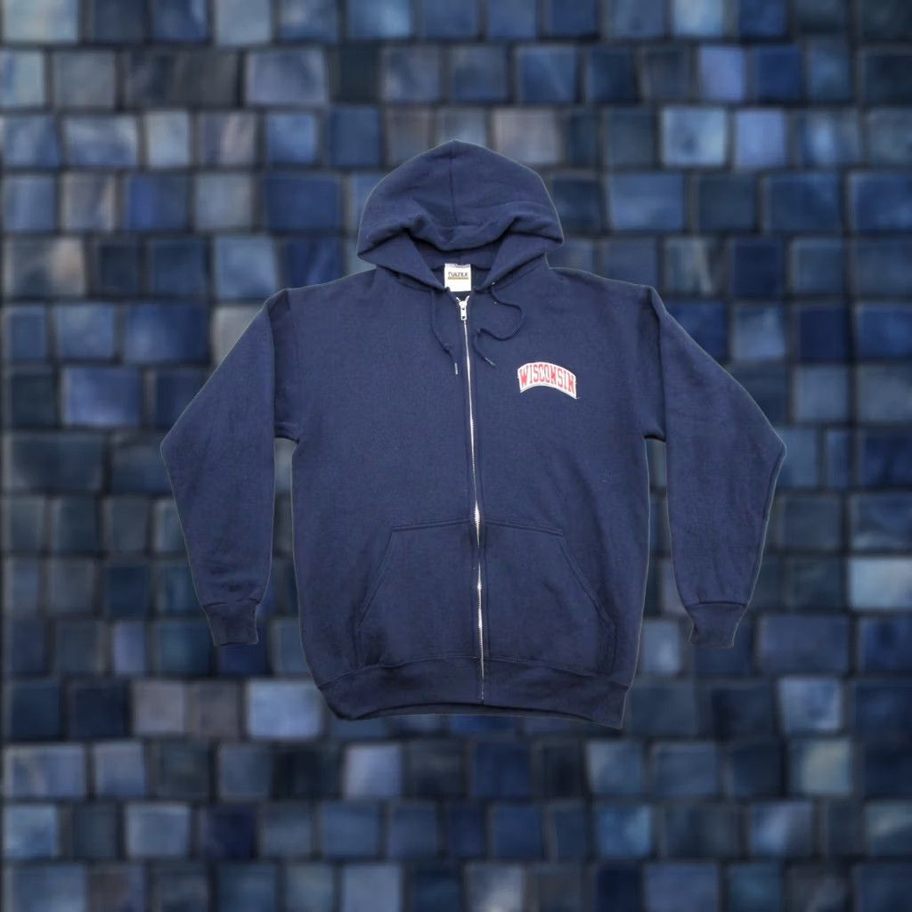 Tultex VINTAGE Wisconsin Badgers Tultex Full Zip Hoodie Mens M Blue 90s Sports Hooded Winter Fall Men Size US M / EU 48-50 / 2 - 1 Thumbnail