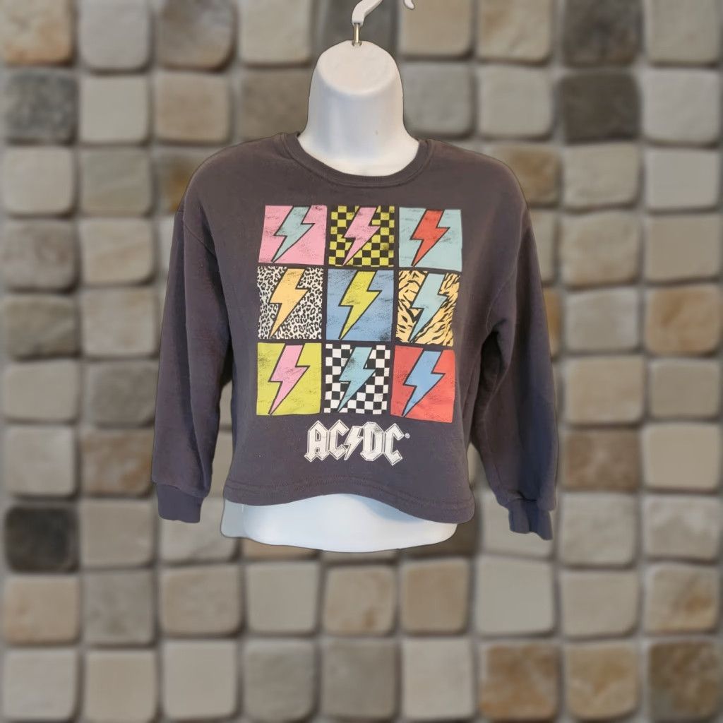 Logo 7 AC/DC Lightning Bolt Logo Gray Long Sleeve Cropped Sweatshirt Juniors M 7-8 Shirt Womens Graphic Print Vintage No Size M / US 6-8 / IT 42-44 - 1 Thumbnail