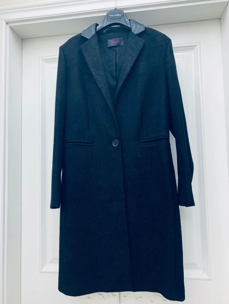 Versace Wool Leather Trim Long Coat - dmc