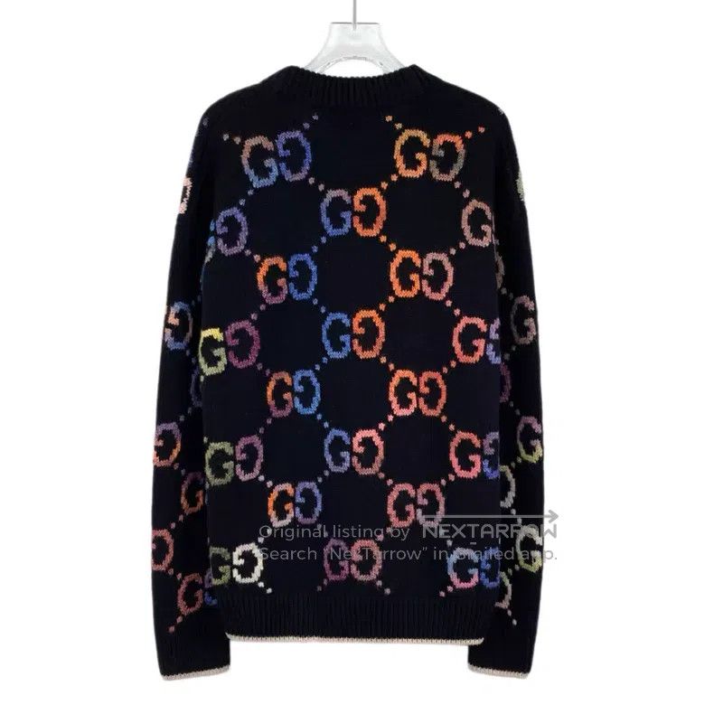 Gucci Gucci Black logo jacquard full-printed wool V-neck single- Size M / US 6-8 / IT 42-44 - 2 Thumbnail