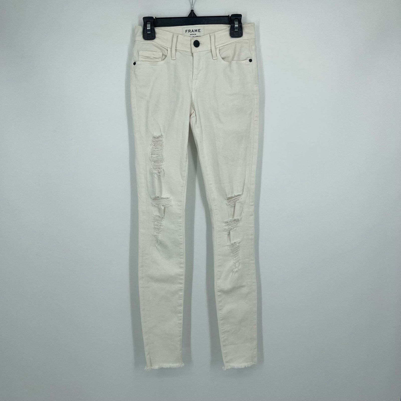 Frame FRAME Le Skinny De Jeanne White Ripped Skinny Jeans Size 23 Size 23" - 2 Thumbnail