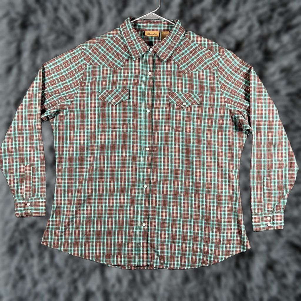 Wrangler VINTAGE Wrangler Shirt Womens 2XL Blue Brown Plaid Western Pearl Snap Long Sleeve Cowboy Size XXL / US 16-18 / IT 52-54 - 1 Thumbnail