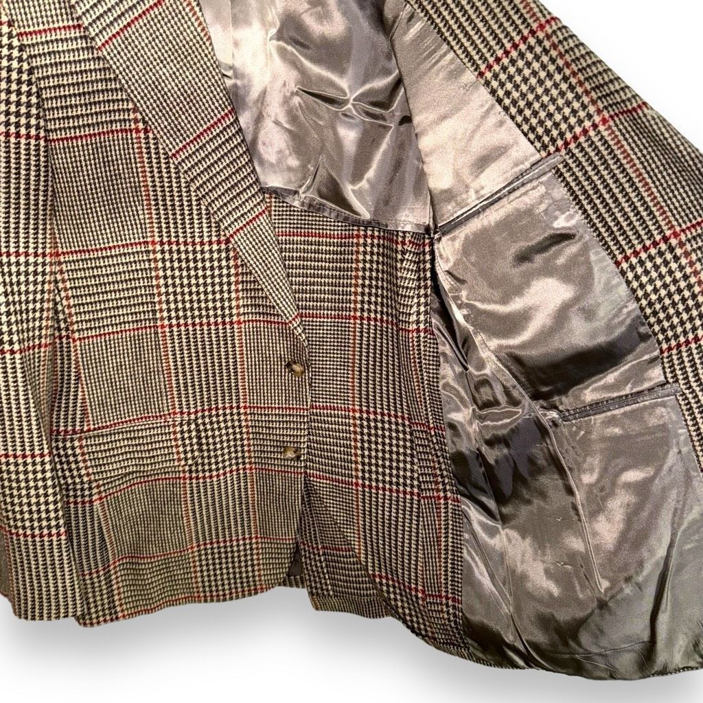Oxxford Clothes Oxford Shop Custom Tan & Red Windowpane Tweed Sport Coat 40R Size 40R - 4 Thumbnail
