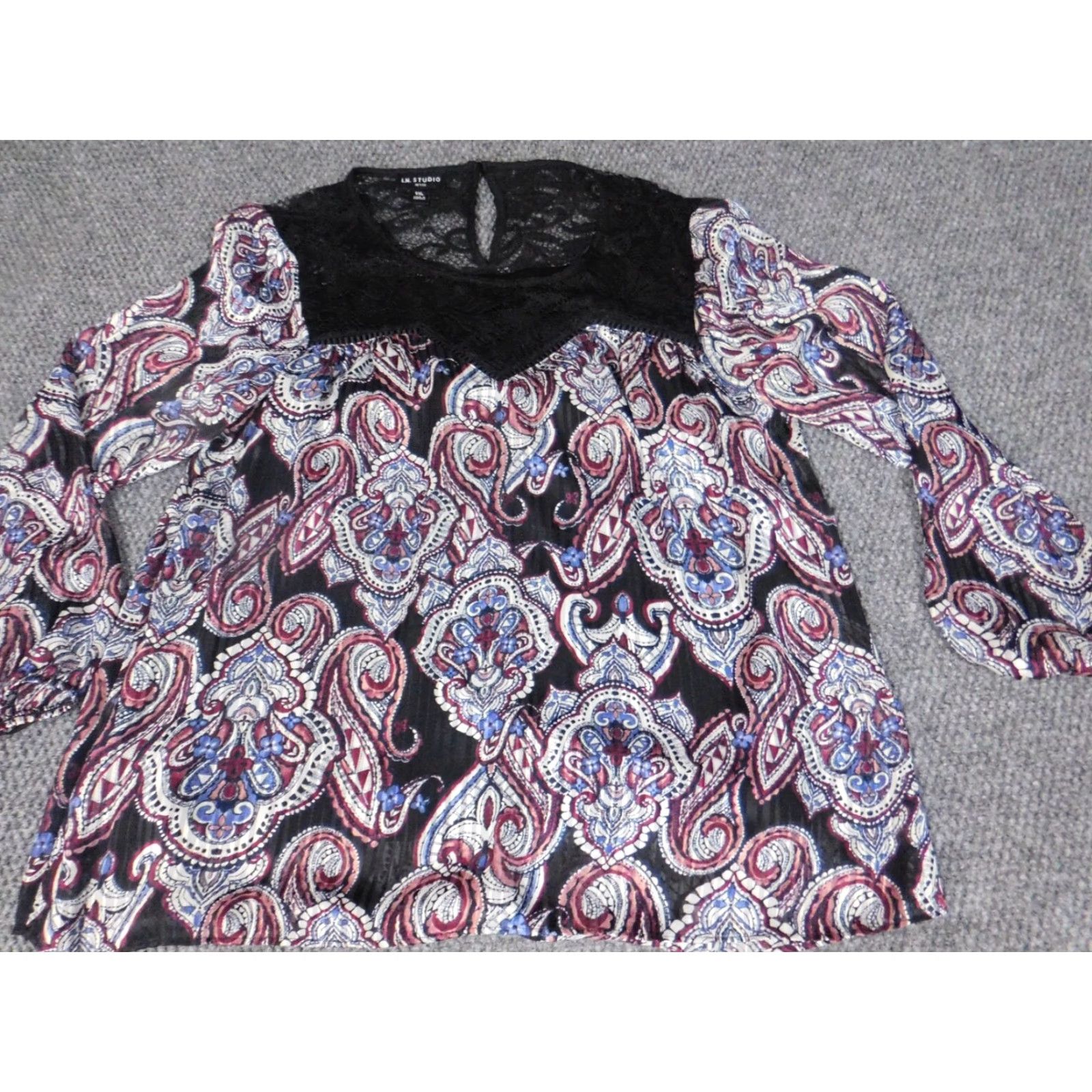 Vintage I.N. Studio Womens Blouse PXL Petites Purple Floral Pullover Size XL / US 12-14 / IT 48-50 - 4 Thumbnail