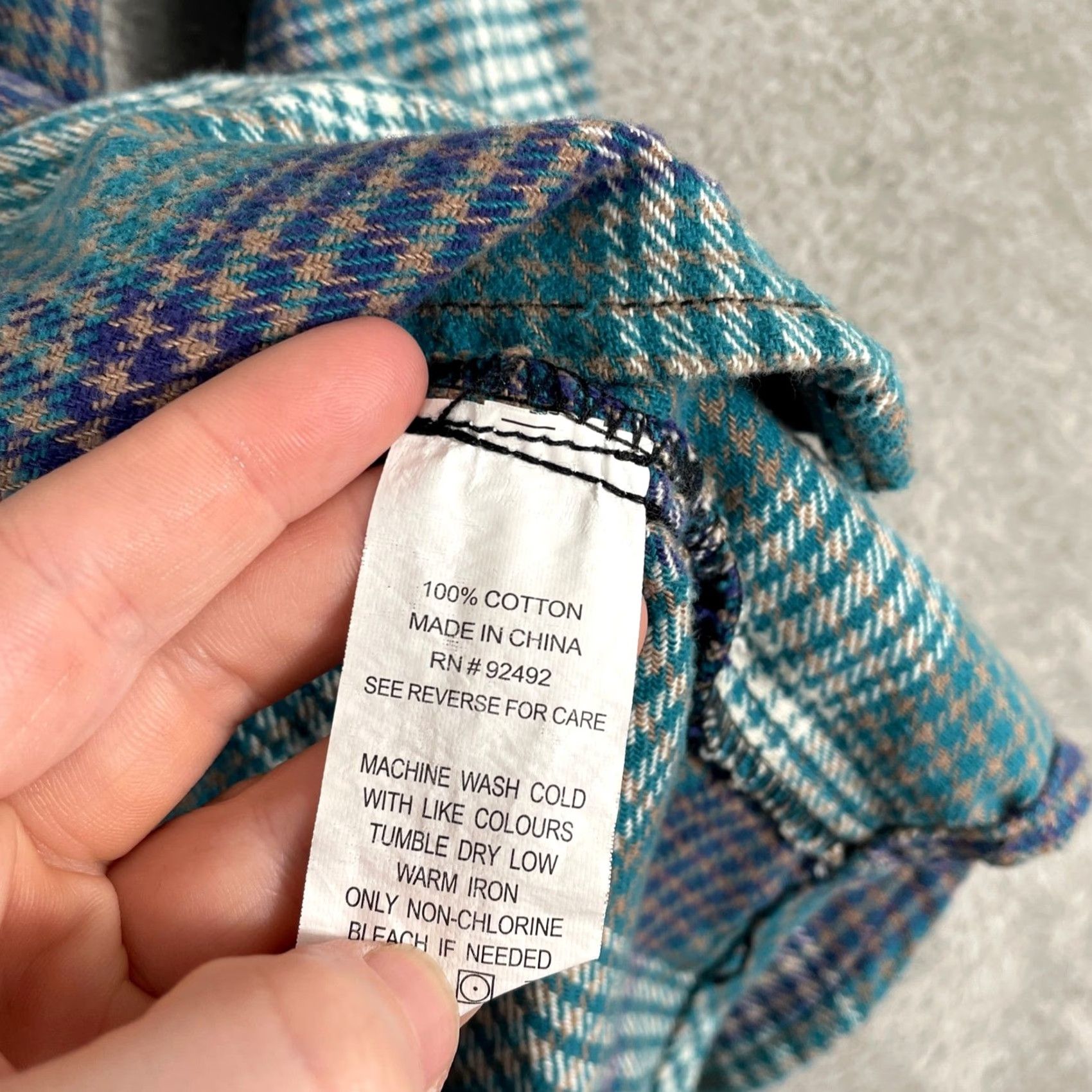 Vintage Oakwood Mountain Flannel Shirt Mens L Teal Plaid Button Up Cotton Workwear Size US L / EU 52-54 / 3 - 3 Thumbnail