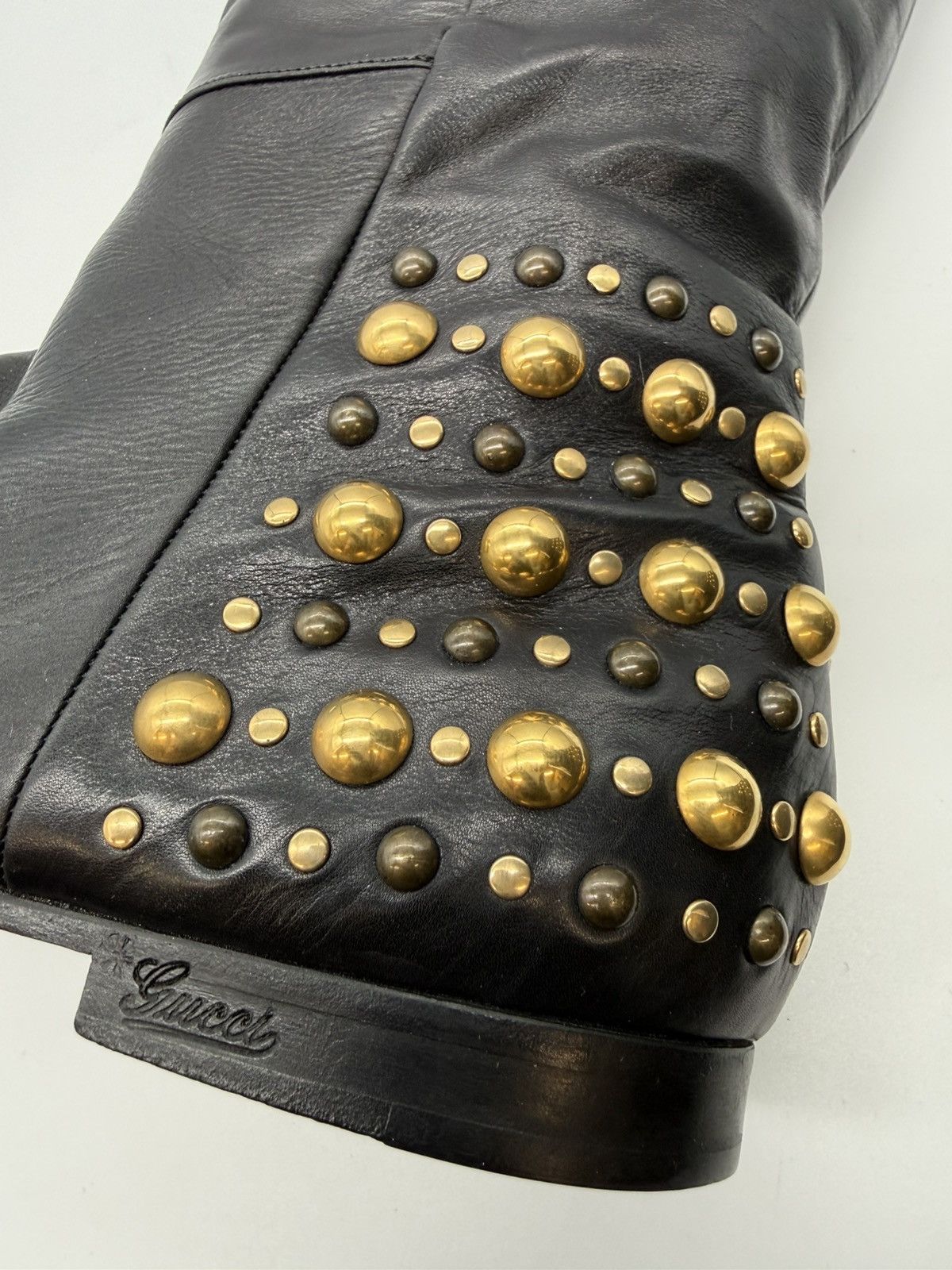 Gucci Gucci "Elizabeth" Studded Tall Boot Black Leather Gold Studs Size US 11 / EU 44 - 8 Thumbnail