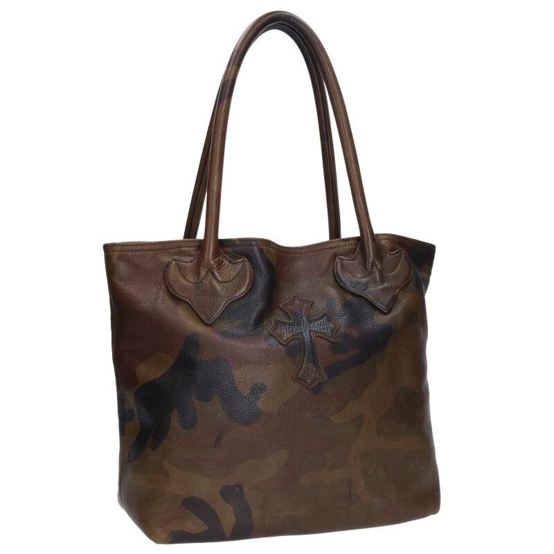 Chrome Hearts Leather Tote Bag With Camo Pattern Cross Patch Fs Tote in Brown, Men's