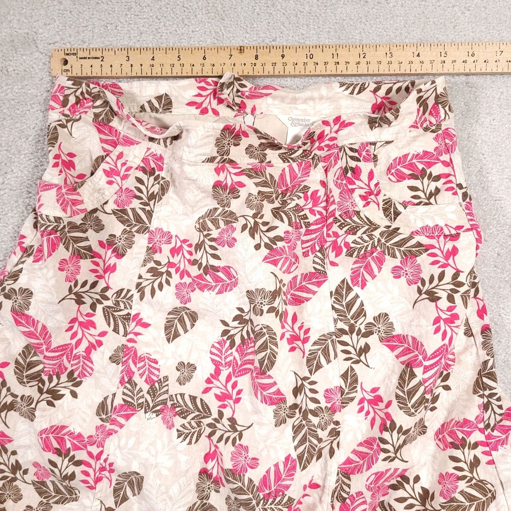 Vintage Christopher & Banks Skirt Women's 10 Floral Linen Blend Zip Lined Below The Knee Amazing Core Rules Size 32" / US 10 / IT 46 - 6 Thumbnail