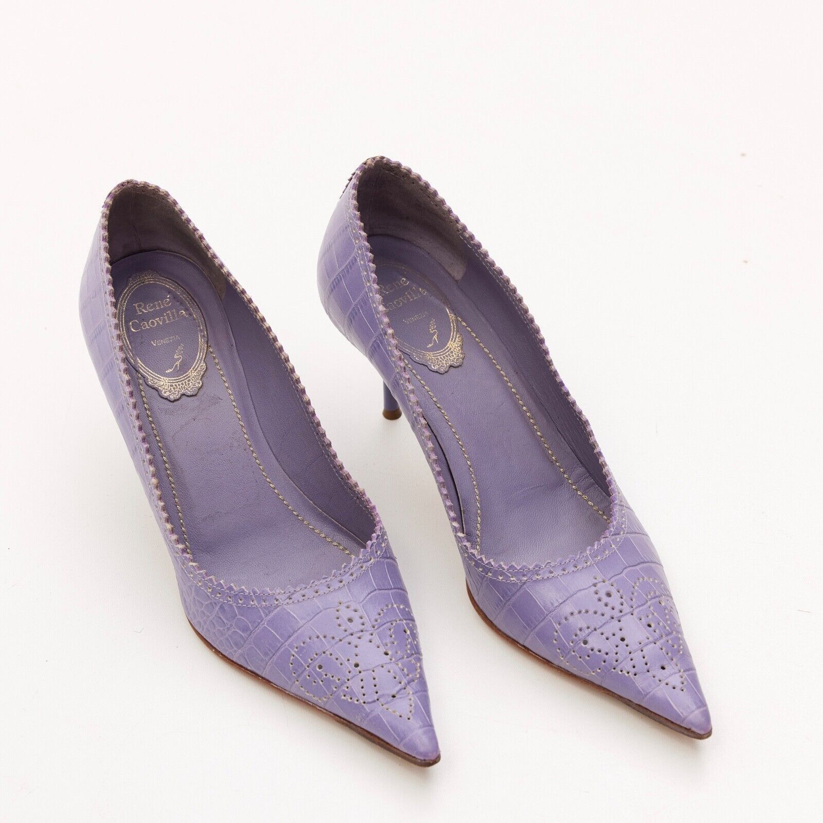 Rene Caovilla Rene Caovilla Purple Leather Stiletto Heel Pumps Size US 6.5 / IT 36.5 - 1 Thumbnail