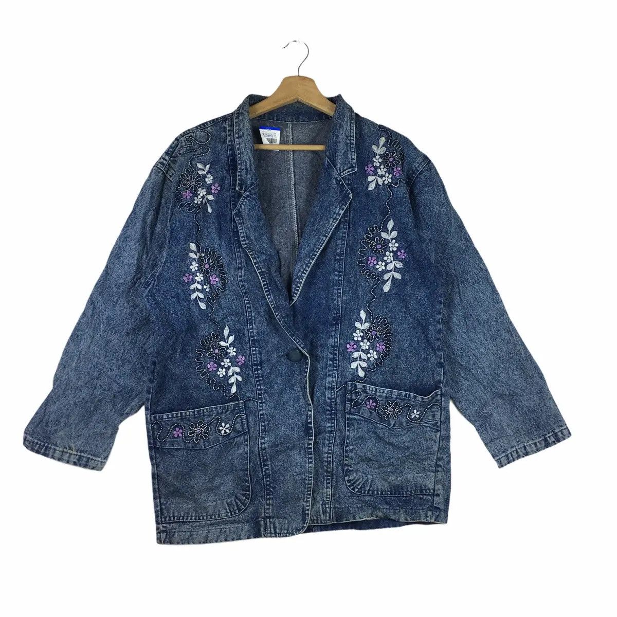 Japanese Brand × Vintage Vtg JAPAN DESIGNER Floral Embroidery Denim Jeans Jacket Size M / US 6-8 / IT 42-44 - 1 Thumbnail