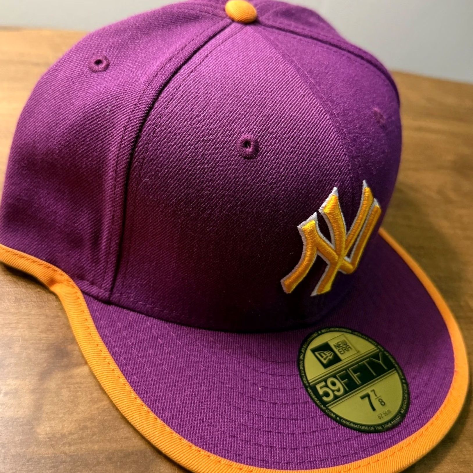 New Era New Era 59FIFTY Hat Mens 7 7/8 Purple Orange New York Yankees Fitted MLB Cap Size ONE SIZE - 4 Thumbnail