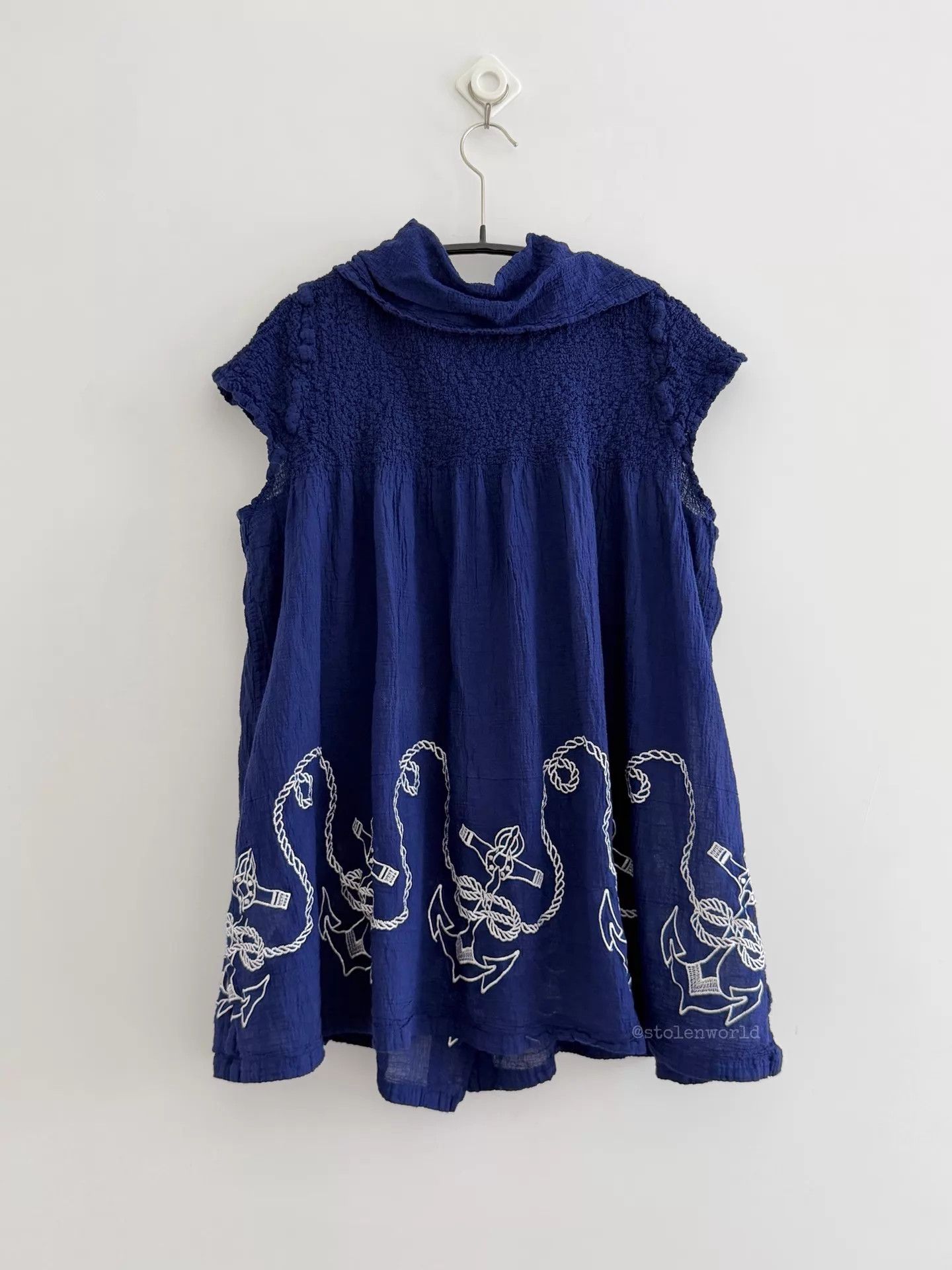 Issey Miyake Issey Miyake Deep Blue Pleated Embroidered Loose Skirt Top Size ONE SIZE - 4 Thumbnail