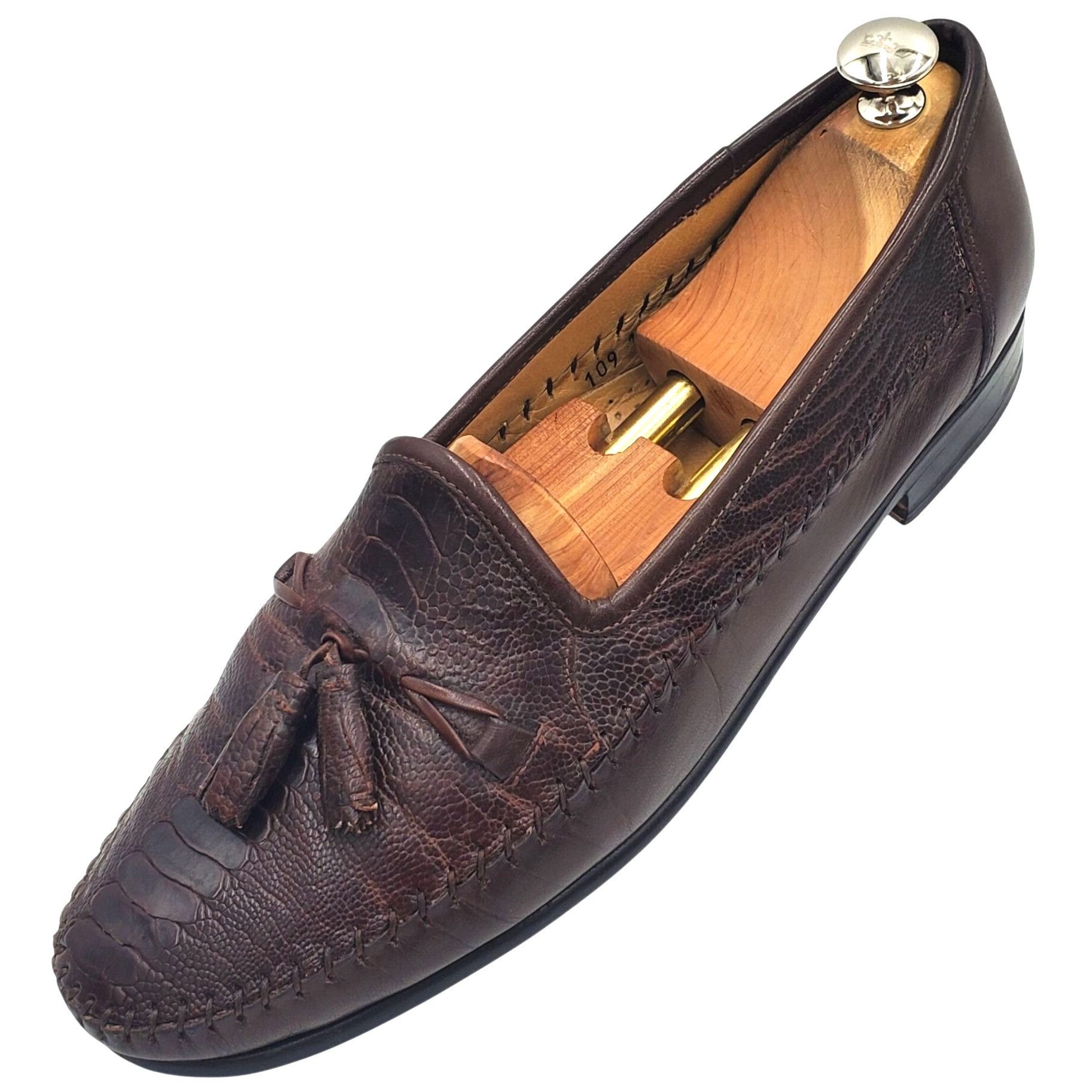 Zelli Italy Zelli Men's size 11 Brown Ostrich Exotic Leather Tasse Size US 11 / EU 44 - 6 Thumbnail