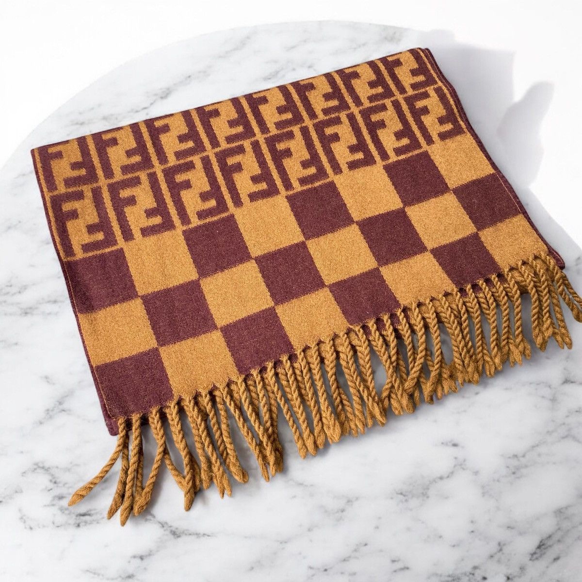 Fendi FENDI Monogram Scarf in Brown & Maroon Size ONE SIZE - 1 Thumbnail