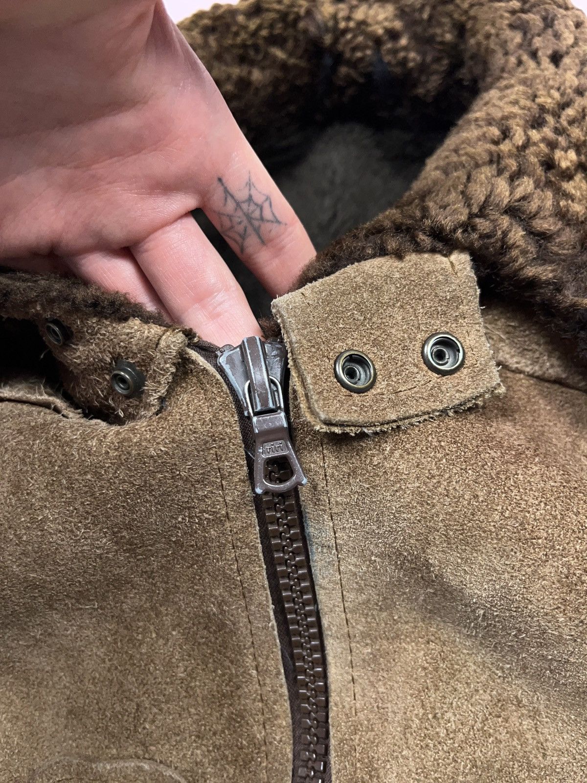 Genuine Leather ➕ 80s vintage suede faded flyer shearling jacket aviator Size US L / EU 52-54 / 3 - 3 Thumbnail