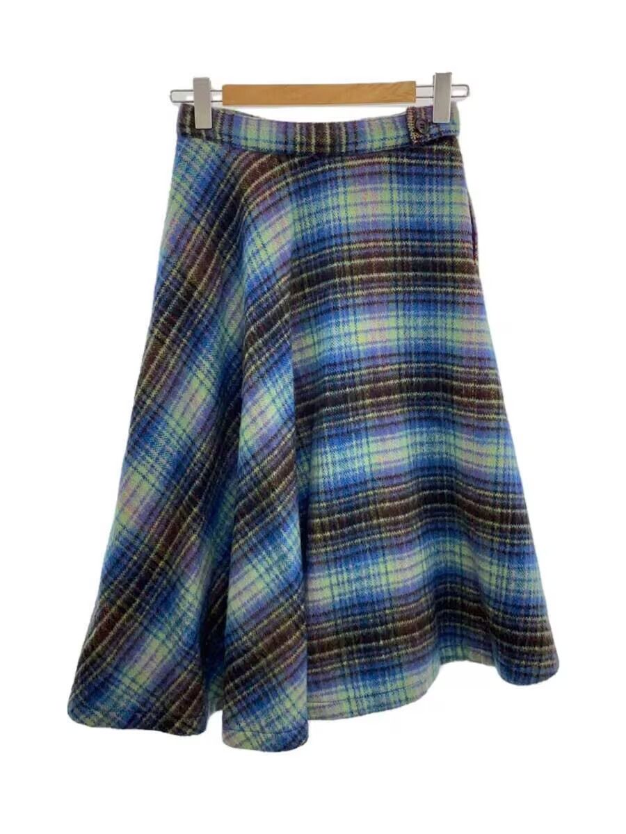 image of Yohji Yamamoto x YS Yamamoto Asymmetrical Plaid Wool Skirt in Blue, Women's (Size 27)