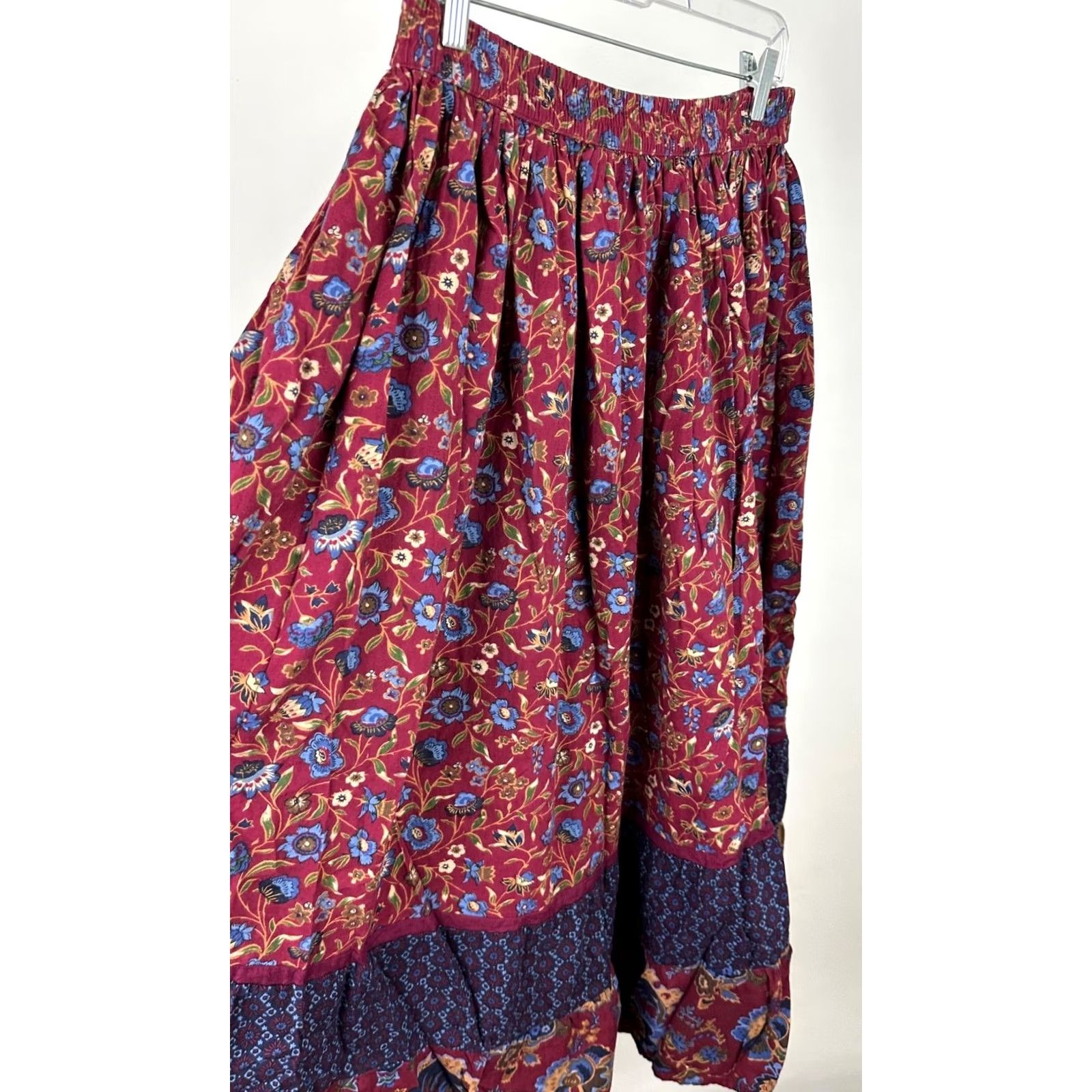 Vintage VINTAGE Sun River Skirt Womens M Maxi Red Floral 90s Bohemian Western Elastic Waist Long Size 32" / US 10 / IT 46 - 6 Thumbnail