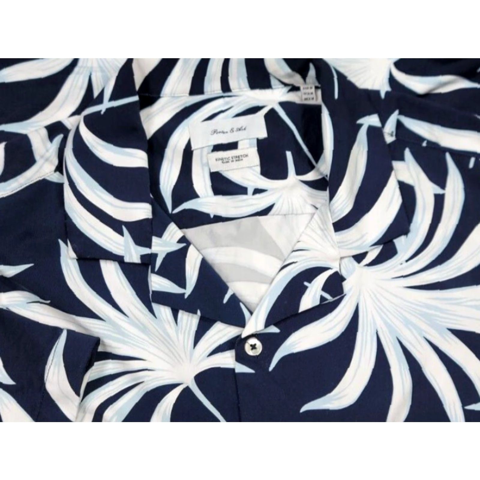 ASH Porter & Ash Kinetic Stretch Button Up Camp Nylon Floral Shirt Mens M Blue White Short Sleeve Collared Button-Up Size US M / EU 48-50 / 2 - 2 Thumbnail