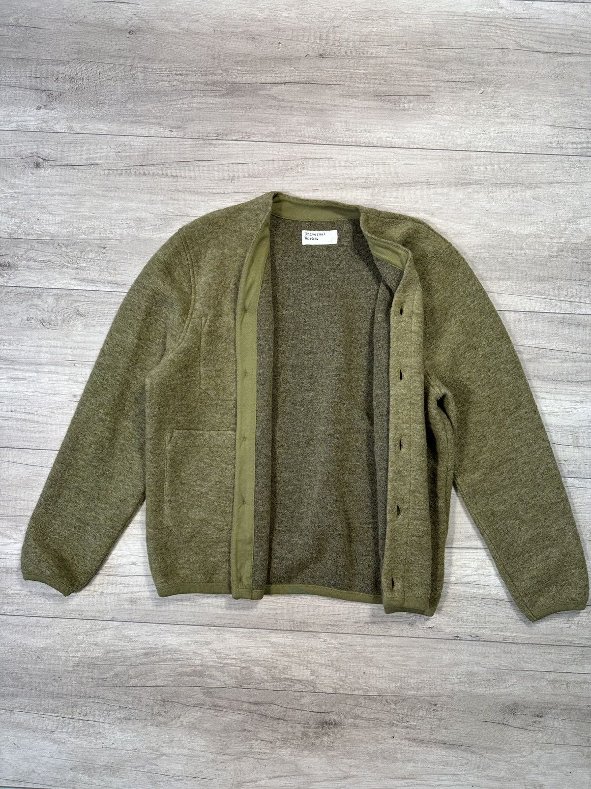 Universal Works Universal Works Cardigan Light Olive Wool Fleece Size US M / EU 48-50 / 2 - 10 Thumbnail