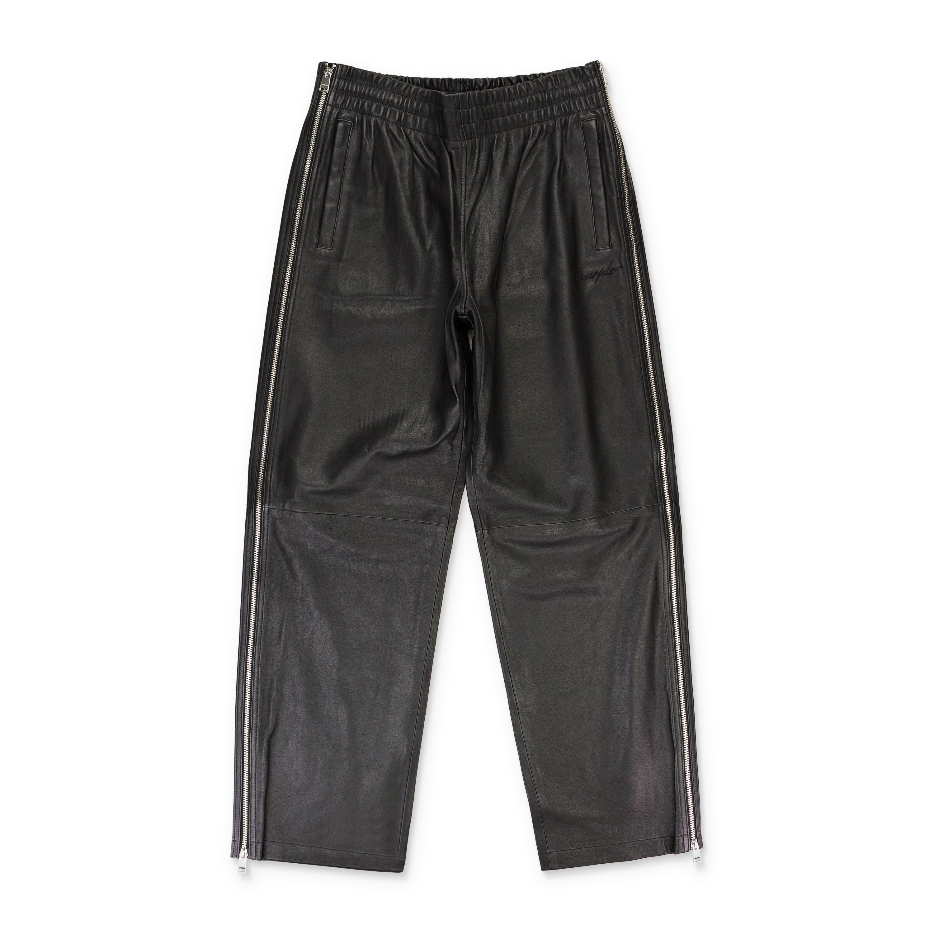 LEATHER SIDE ZIP TRACK PANT BLACK TRACK PANTS Size S