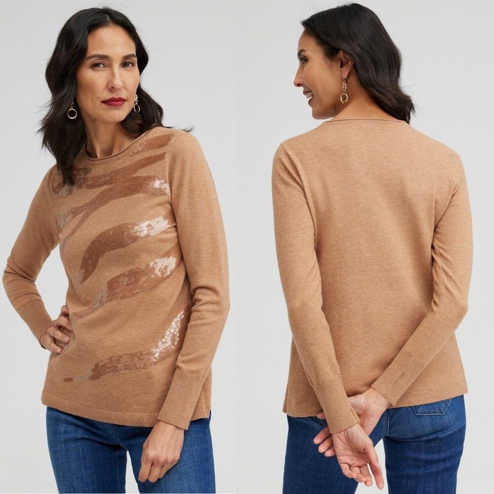 Chicos New Chico's ECOVERO Sequin Animal Print Soft Sweater Size 0 Size S / US 4 / IT 40 - 1 Thumbnail