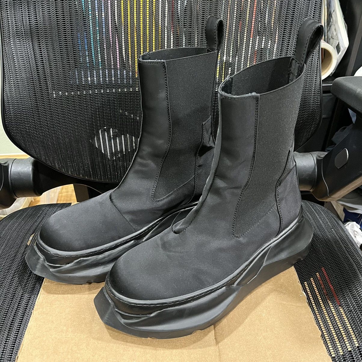 image of Rick Owens x Rick Owens Drkshdw Black Beatle Abstract Satin Chelsea Boots, Men's (Size 8)