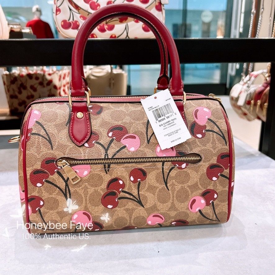 Coach 🍒 Rowan Satchel Bag In Signature Canvas With Cherry CY692 Size ONE SIZE - 4 Thumbnail