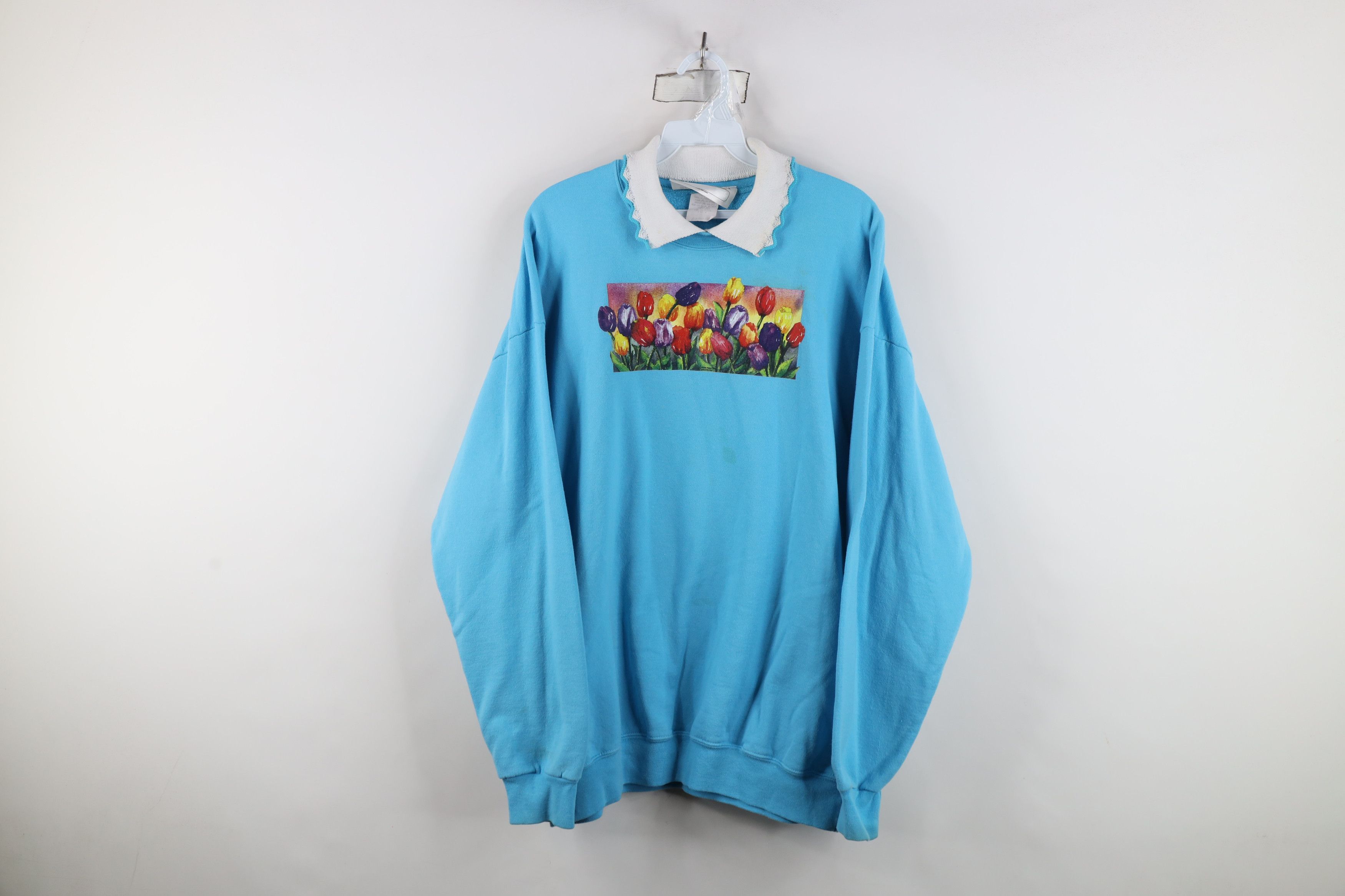 Vintage Vintage 90s Streetwear Tulip Flower Collared Sweatshirt USA Size XL / US 12-14 / IT 48-50 - 1 Thumbnail