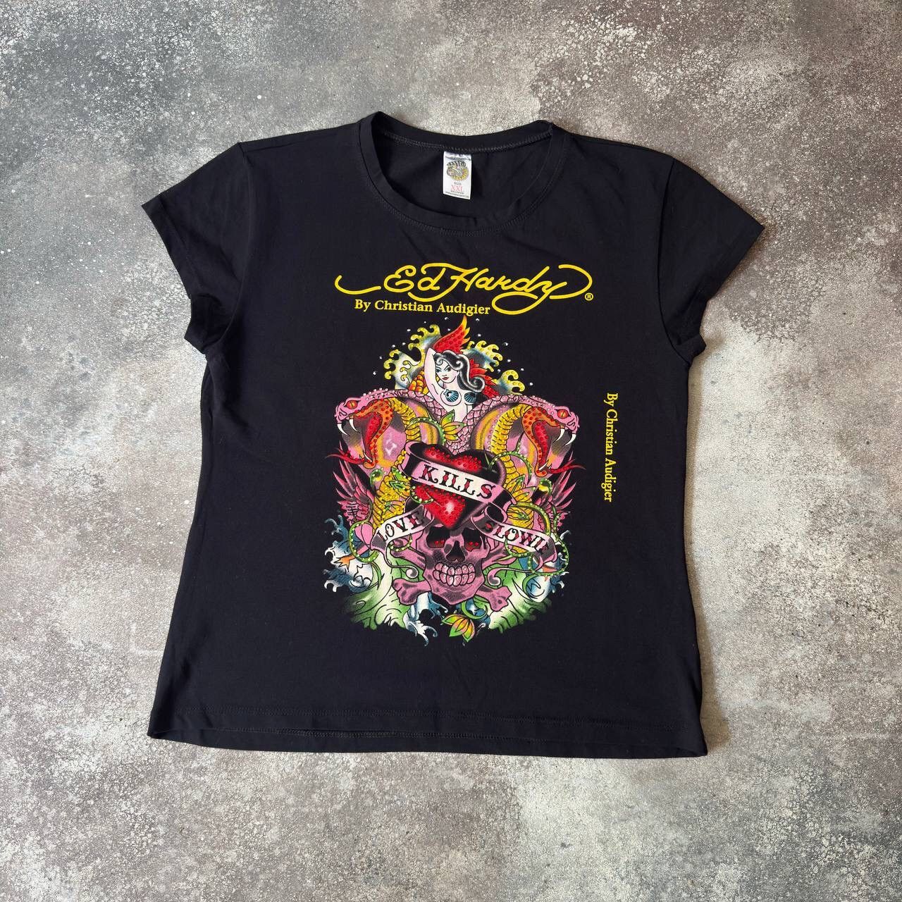 Christian Audigier × Ed Hardy Ed Hardy by Christian Audigier Y2K Rhinestones T-Shirt Size L / US 10 / IT 46 - 1 Thumbnail