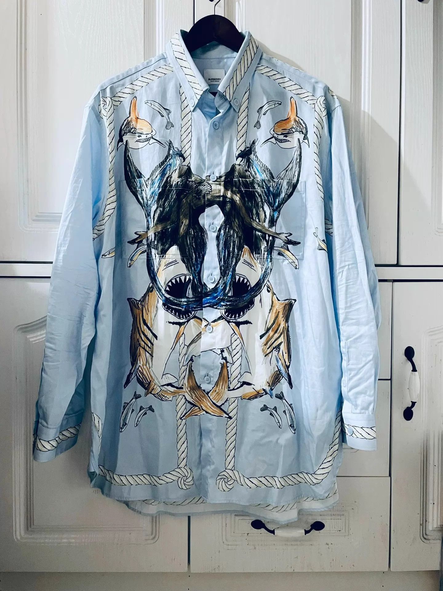 Burberry BURBERRY Runway Blue Shark Print XL Shirt Size US XL / EU 56 / 4 - 1 Thumbnail