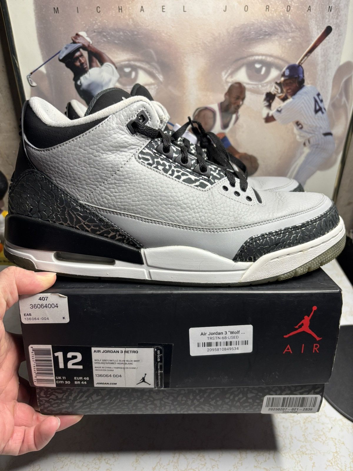 Jordan Brand Air Jordan 3 Retro Wolf Grey 2014 Size US 12 / EU 45 - 1 Thumbnail