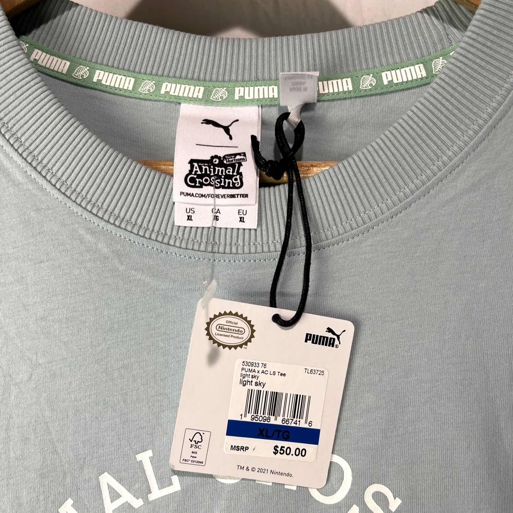 Puma PUMA Horizons Animal Crossing Shirt Mens XL Long Sleeve Graphic Print Blue Cotton Crew Neck Logo Size US XL / EU 56 / 4 - 5 Thumbnail