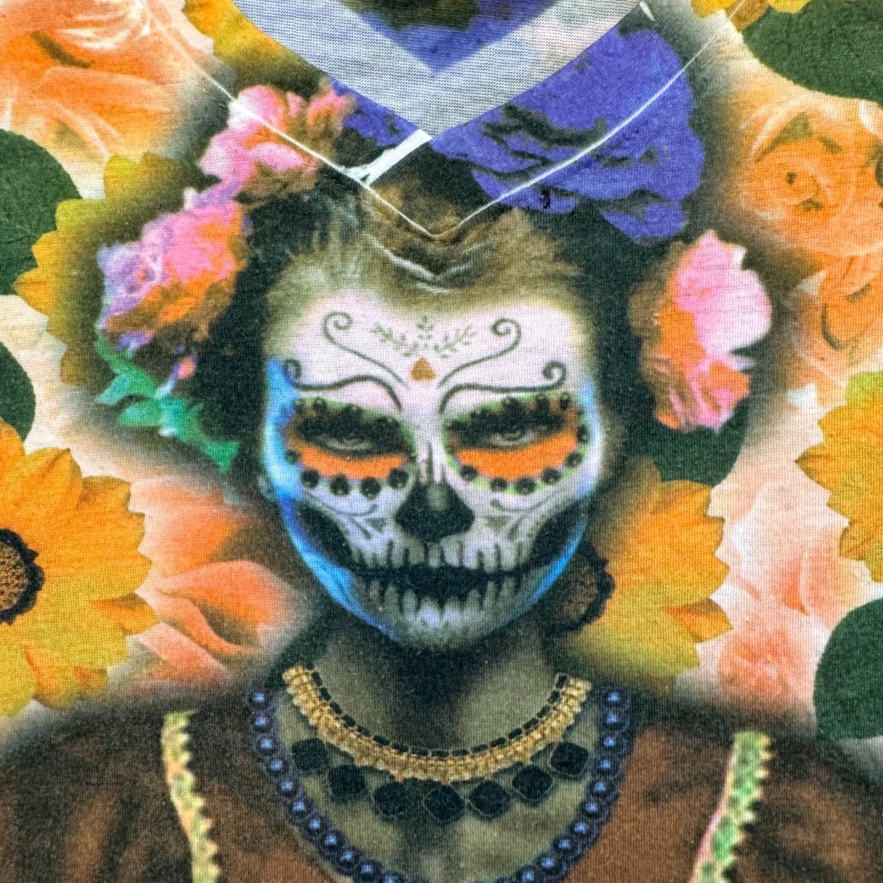 Vintage Y2K Vintage ROXY Shirt M WOMENS Sugar Skulls Day of the Dead Graphic Orange Shirt Size M / US 6-8 / IT 42-44 - 3 Thumbnail