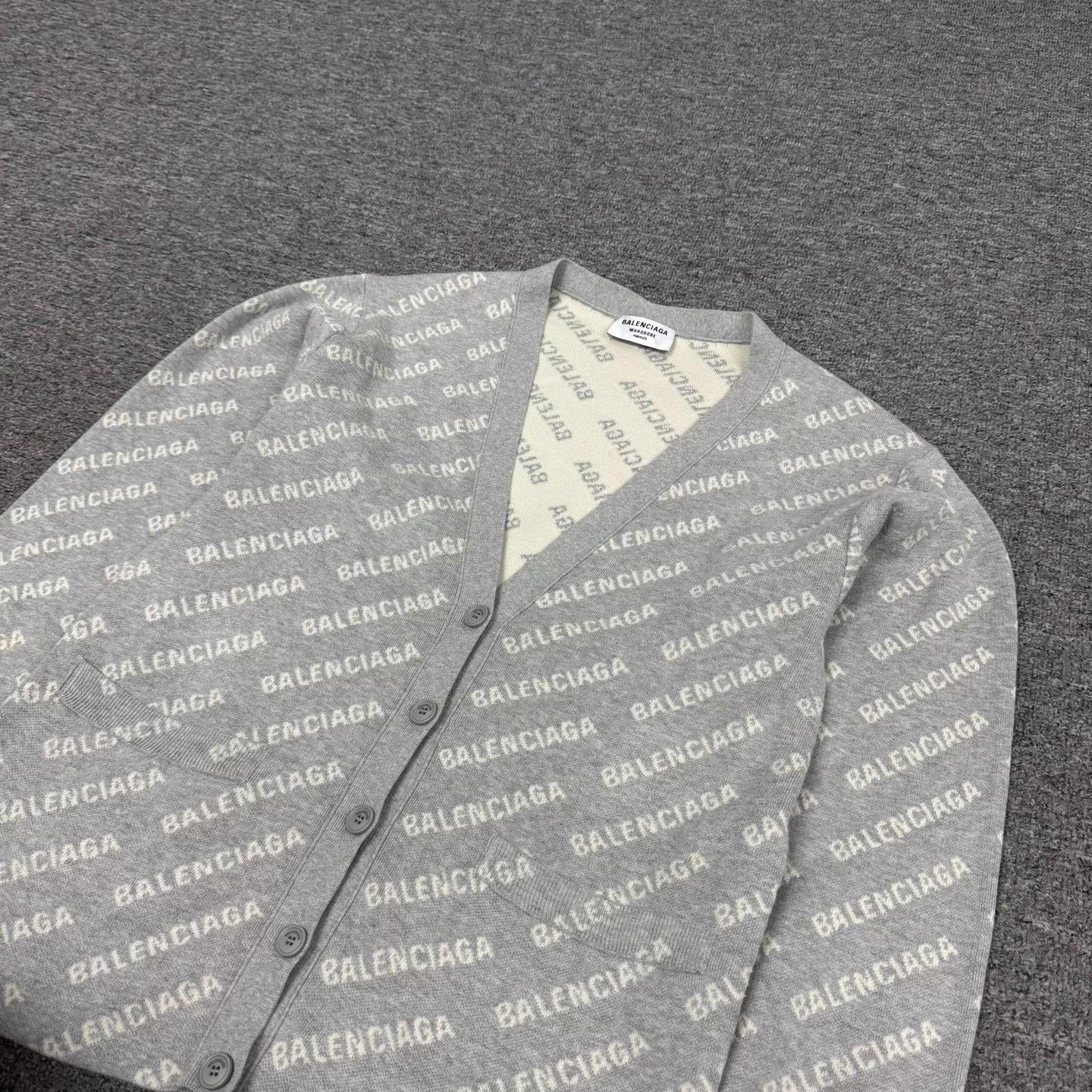 Balenciaga Allover Logo Wool Knit Cardi L Near MINT