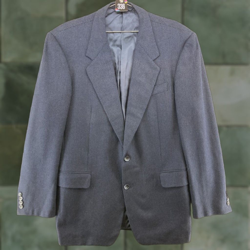 Avenue Hickey Freeman Suit Jacket Blue Wool 43 Long Union Made Single-Breasted 2-Button Notch Long Front Check Regular Mens Size 46R - 1 Thumbnail