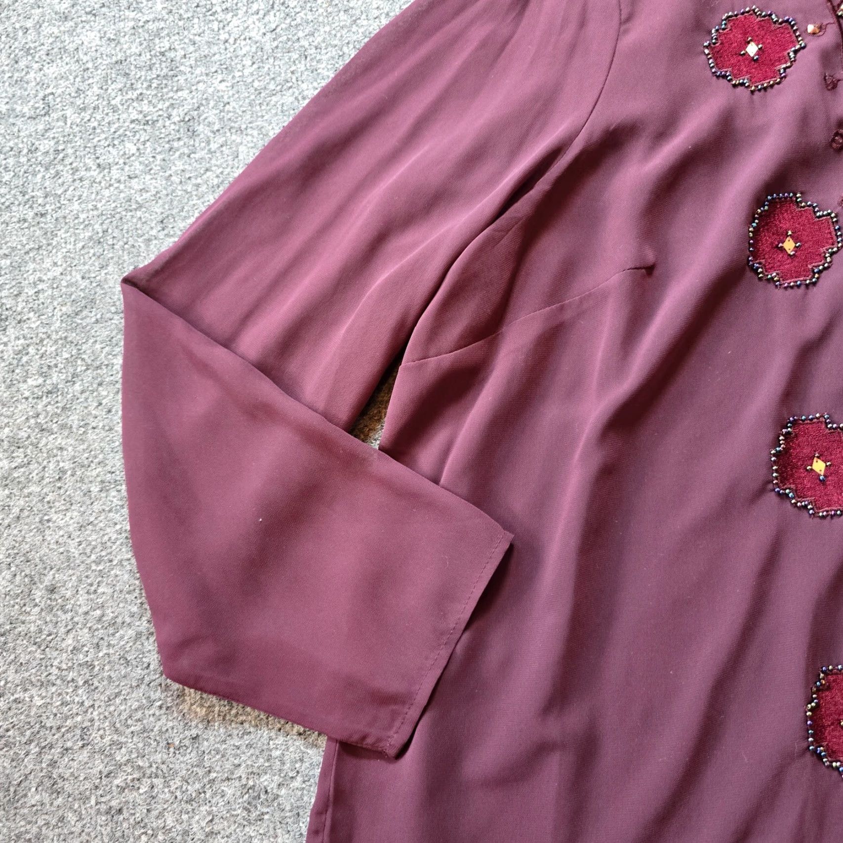 Vintage LOGO by Lori Goldstein Top Women 24W Purple Burgundy Sheer Beaded Western Prairie Blouse Size 4XL / US 24-26 - 3 Thumbnail