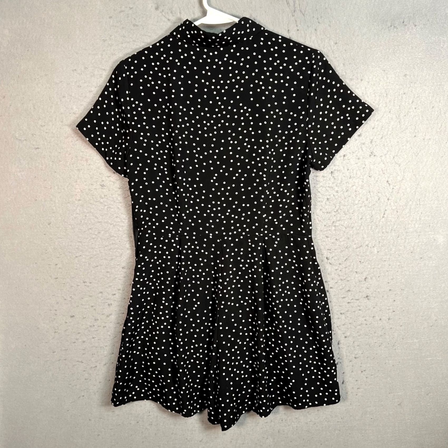 Vintage Mod Ref Romper Shirt Womens Size Small Black White Polka Dot Button-Up One-Piece Short Sleeve Collared Summer Spring Regular Womens Size 28" / US 6 / IT 42 - 2 Thumbnail