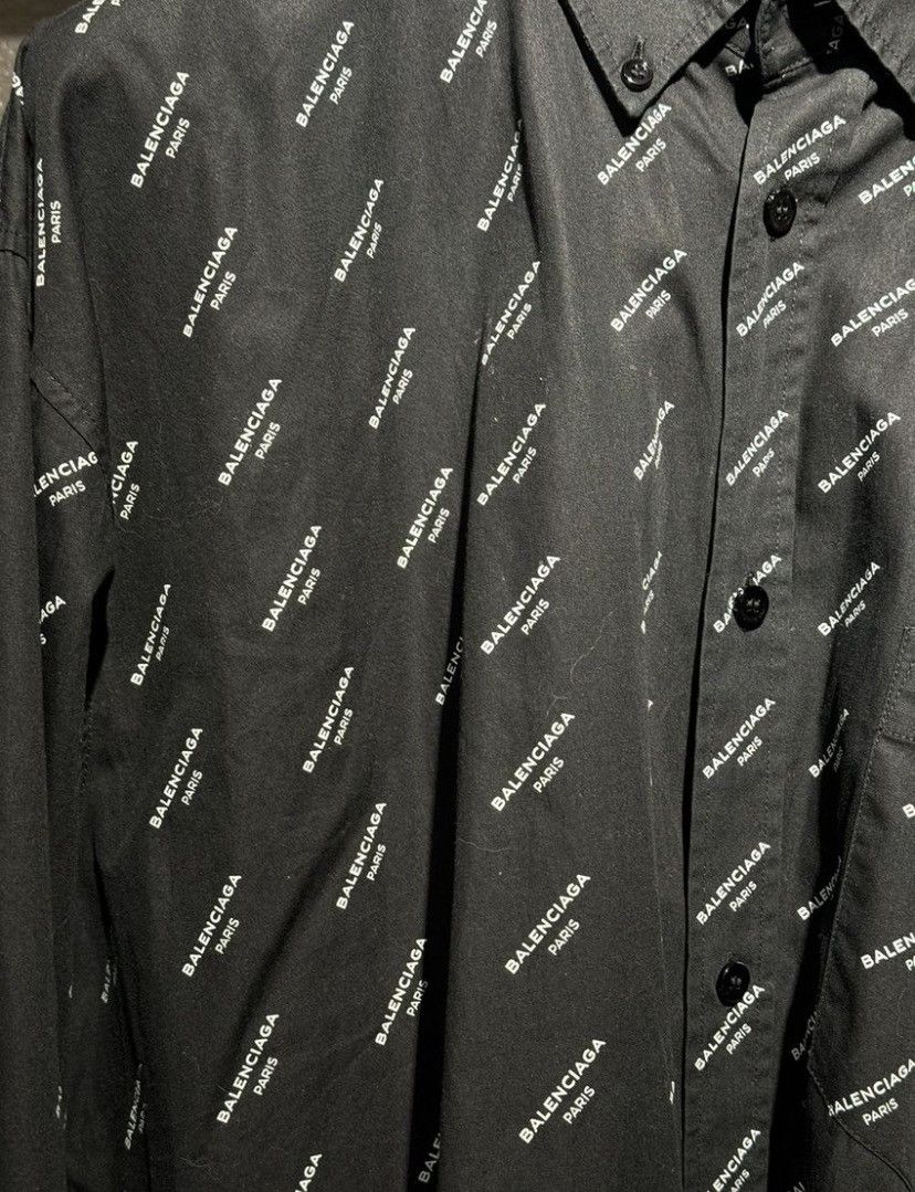 Balenciaga Balenciaga Men's Black Allover Logo Shirt Size US M / EU 48-50 / 2 - 2 Thumbnail