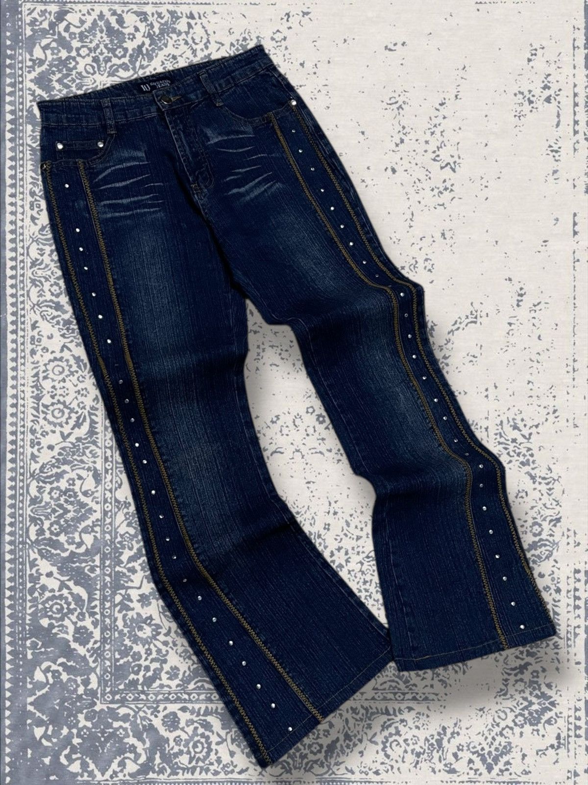 Designer × Japanese Brand × Vintage Vintage 1990s Japan Designer Haphazard Flared Studded Denim Size US 26 / EU 42 - 2 Thumbnail