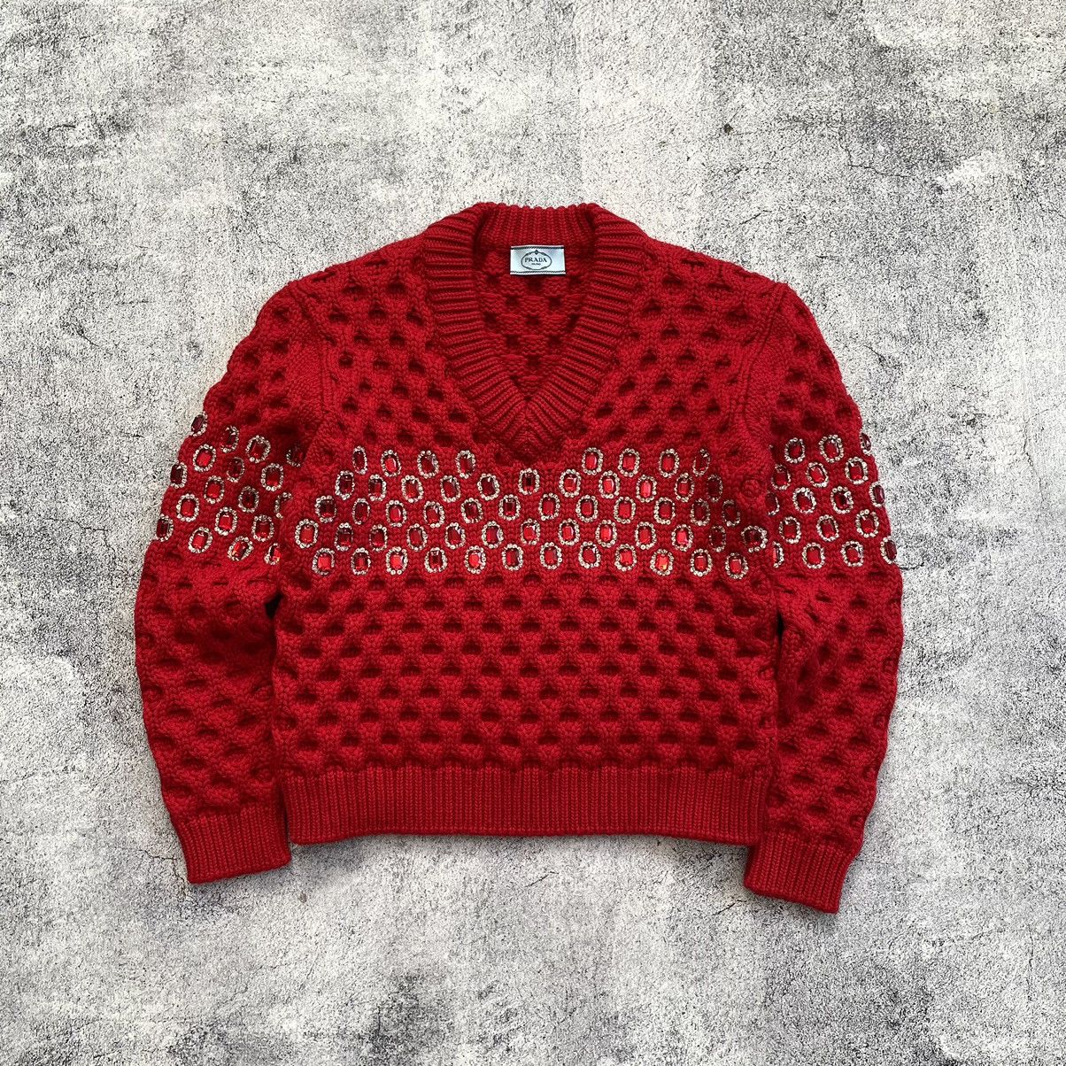 Prada Prada Crystal Embellished Wool Knit Sweater Red Limited Size S / US 4 / IT 40 - 2 Thumbnail