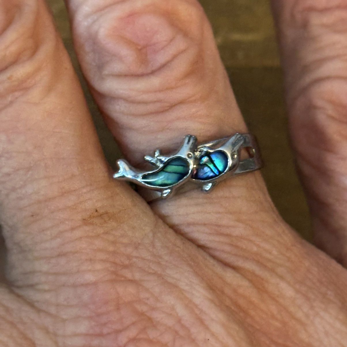 Vintage Vintage silver tone jumping abalone dolphins ring Size ONE SIZE - 4 Thumbnail